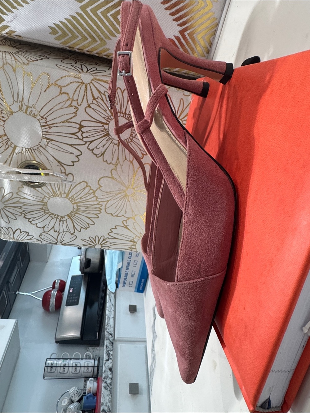 Zara French Style Women’s Dusty Rose Suede Pointed-Toe Slingback Heels - Picture 2 of 8